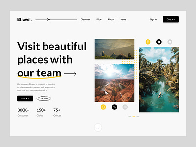 Btravel - Travel Web Site aziz xabibullaev batix book booking clean design home page landing page minimal tour tourism travel travel website trip ui ui ux web web design web page web site
