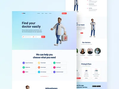 GetMed Website 3d 3dillustration doctor gradient illustration medical medicalweb medicine pricingplan ui ux web webdesign website