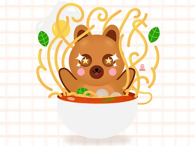 Noodle Time art childrens illustration cute animals cute illustration design illustration kawaii art mascot character mascot design vector