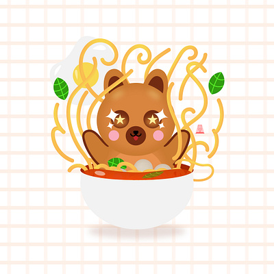 Noodle Time art childrens illustration cute animals cute illustration design illustration kawaii art mascot character mascot design vector