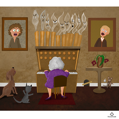 Granny plays the organ childrenbookillustration childrens illustration illustration art