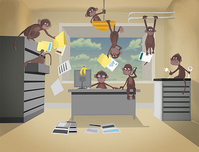 Monkey at the office childrenbookillustration childrens illustration illustration art