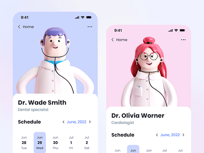 3D Illustrations for Healthcare App 3d 3d character 3d illustration app c4d character cinema 4d clay color cute doctor health healthcare medical plastic render ui