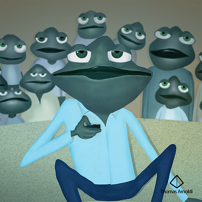 Frog father and his children watching televison