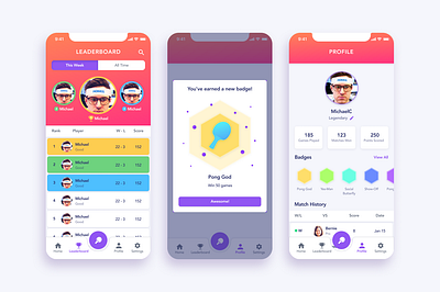 Ping Pong App - Profile & Badges game game art illustration mobile app mobile ui ping pong productdesign ux design