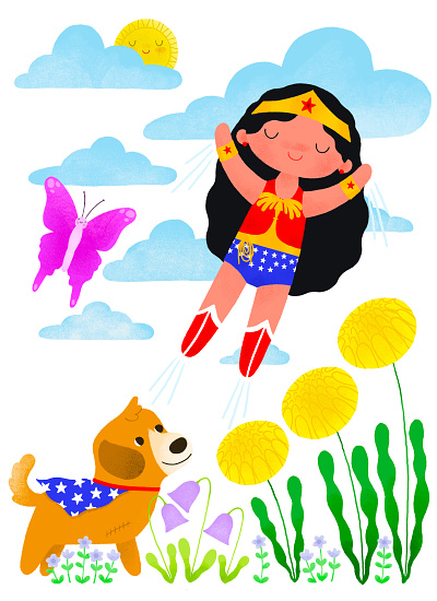 Wonder Woman animals dc comics disabled dog illustration kidlit superhero tripod dog wonder woman