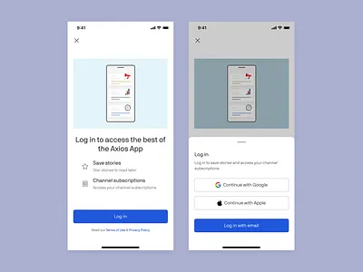 Axios App Login prompt and SSO drawer axios illustration news app sso ui vector