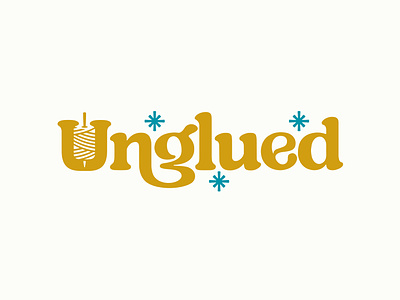 Unglued Gift Shop branding craft crafting diy fun gift shop icon logo needle serif spool stars symbol thread