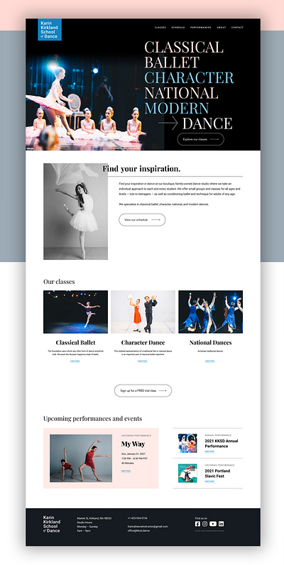 Karin Kirkland School of Dance Landing Page branding dance design typography ui ux web