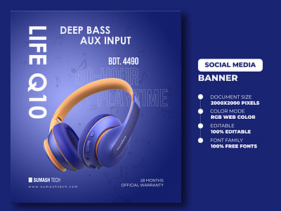 Earphone Banner | Product Ui Design anker banner anker banner templates banner banners branding design earphone earphone banner responsive social media banner social media banner images social media banner sizes typography ui ui desgin ui designer uidesign web banner