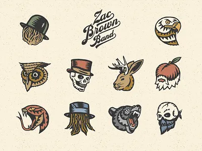 Zac Brown Band Illustrations band bear country eagle hat illustration owl peach skull snake stickers tattoos tumbleweed vintage