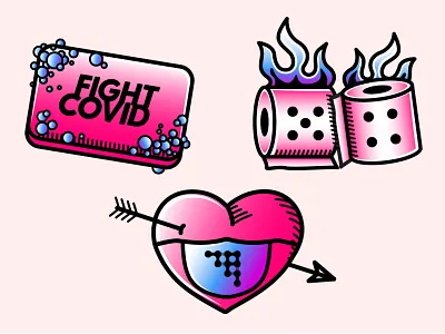 COVID Tattoos bold color covid fun funky tattoo tattoo art vector illustration vibrant