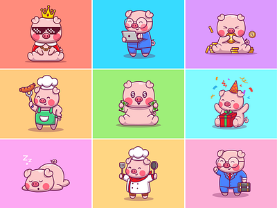 Pig 🐖🐽🐷 animal chef custome animal cute icon illustration king pig logo money pig pig acitivities piglet pork pork roll sleepy piglet straw suprise theme viral issue wild boar working animal