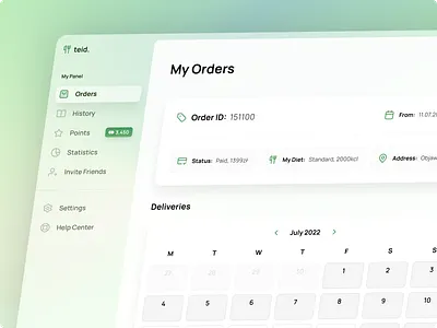 teid. app blur calendar clean dashboard design diet fit food green health icons minimal mobile order stats subscription training ui ux