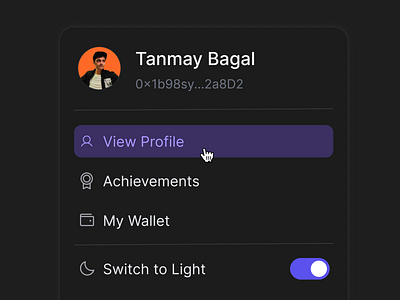 Minimal & Intuitive Profile Dropdown UI dark mode ui dashboard ui dropdown light mode ui minimal design navigation menu profile profiledropdown settings panel ui uidesign user profile web3