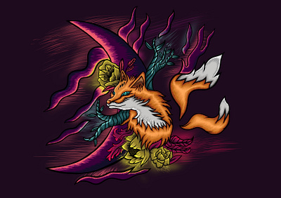 Shizen no Kitsune animal apparel design art design digital art fox glowing graphic design illustration illustrator photoshop