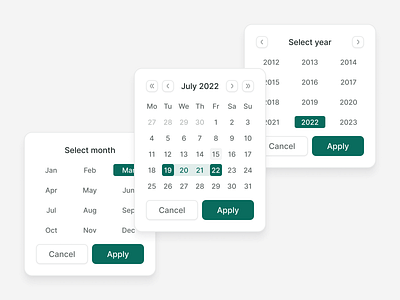 Date picker — Prima button calendar component date date picker date range design system green library month picker platform select ui uikit uilibrary ux year