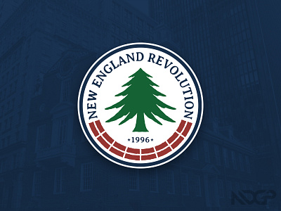 New England Revolution Concept Logo 1776 1996 blue boston brick football foxboro freedom trail green illustrator kraft logo massachusetts new england pine tree red revolution soccer vector