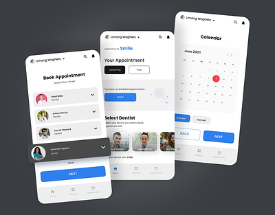 Mobile - Smile Dental Clinic App app branding colors dental design interaction interface ui ui design uiux ux ux design web design