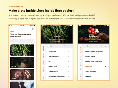 Make rabbit hole lists easier to navigate [Challenge] aroma wheel design iphone nested list typogaphy ui ux