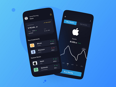 Stock Exchange App-UI Design app mockup branding cards crypto crypto wallet dailyui darkmode figma illustration investment minimaldesign mockup stock ui ux uidesign uxdesign vector