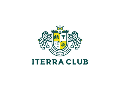 Iterra Club - Heraldic Logo club coat of arms crest crown elegant heraldic heraldic logo heraldry lion lion logo lions logo logo design logotype luxury