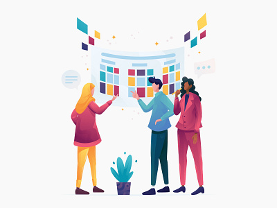 Scrum Meeting - Illustration character design graphic design graphics illustration meeting meeting app meeting room meetings scrum scrum meeting scrummage team team building team management teams teamwork vector vector illustration website