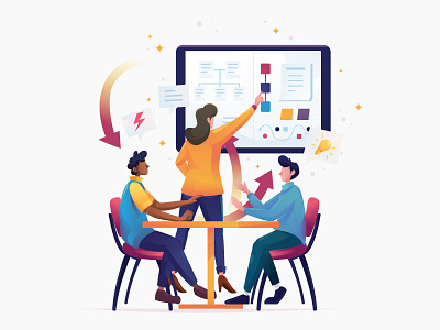 Sprint Planning - Illustration character design graphics illustration meeting organization planner planner app planning sprint sprint planning team team building team management team meeting team page teams teamwork vector vector illustration