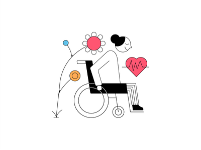 health line illo flowers heart illustration line linework pants plants wheelchair wheels