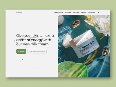 ConceptHero Section for Faberlic cosmetics - Web design blue branding buy now cosmetics daycream design energy faberlic flat green hero section minimal skin skincare ui ui design ux ux design web design