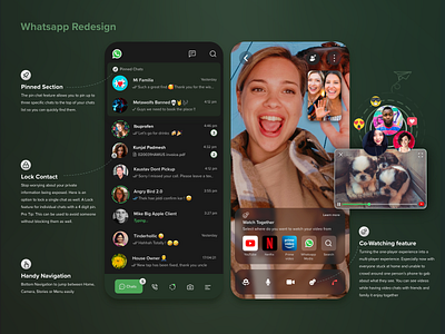 WhatsApp App Design Concept- UX chatapp chatting dailyui darktheme designconcept dribbbleweeklywarmup media simpleui socialmedia trend uiux uiuxdesign uxdaily uxidea uxindia visual design warmup whatsapp xd design