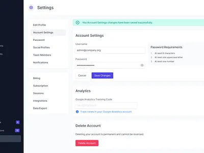 Settings Page analytics configuration indiana indianapolis innovatemap profile settings settings page settings ui ui