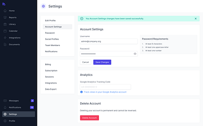 Settings Page analytics configuration indiana indianapolis innovatemap profile settings settings page settings ui ui