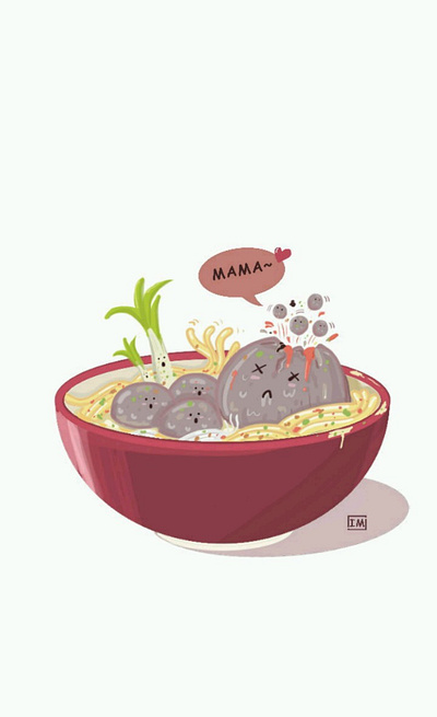 Give a birth's meetballs - bakso beranak cartoon illustration