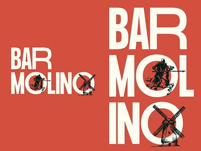 Bar Molino - II 2 color branding don quixote horse illustration knight spanish wine typography windmill