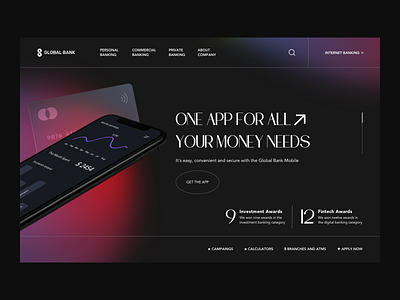Global Bank banking banking website dark theme finance ui user interface ux website design