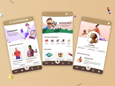MePaw: A Pet Aap 3d 3d graphics app appdesign cat design dog figma petapp uidesign userinterface ux