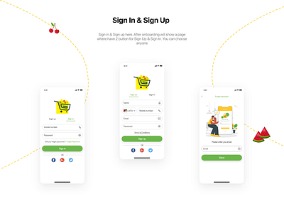 Sign up & Sign in design grocery grocery app illustration photoshop shop shopping ui design ux ux design