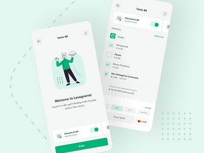 Qerko: Bill & Payment app bill blank card checkbox discount empty illustration list menu mobile order payment price restaurant select switch table toggle wallet