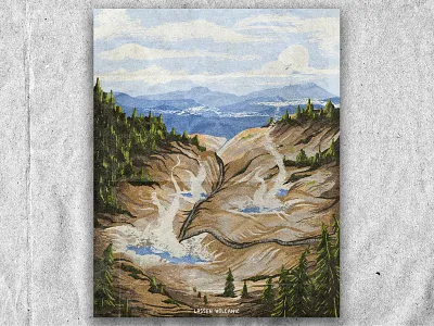L for Lassen Volcanic illustration national park nature park retro texture vintage volcano