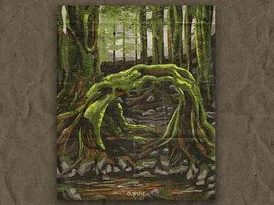 O for Olympic illustration national park nature park retro texture vintage