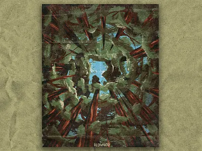 R for Redwood illustration national park nature parks retro texture tress vintage