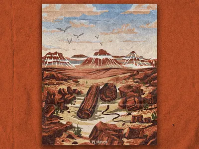 P for Petrified Forest desert illustration national park nature retro texture vintage
