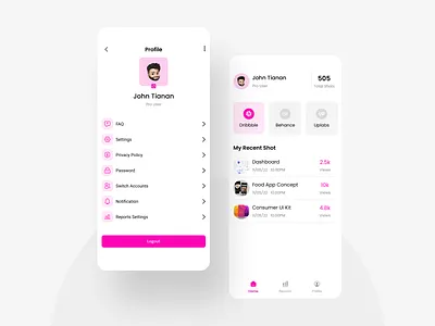 🕹Design Shots App Concept #04 change clean creative design dribbble edit edit profile faq logout minimal page password profile profile image screen settings shot ui ux views page