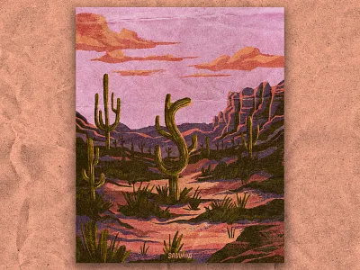 S for Saguaro desert desert illustration illustration national park nature pink retro texture vintage
