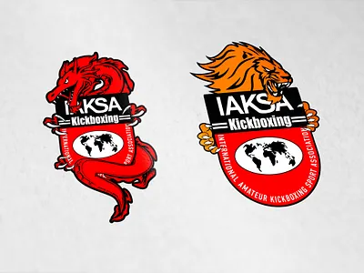 IAKSA Kickboxing logos brand dragon iaksa identity karate lion logo design martial arts vector