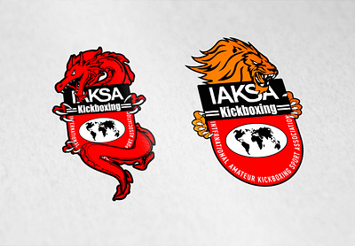 IAKSA Kickboxing logos brand dragon iaksa identity karate lion logo design martial arts vector