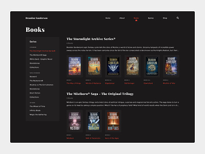 Author Books (Dark) author fantasy mistborn sanderson stormlight ui uiux ux web