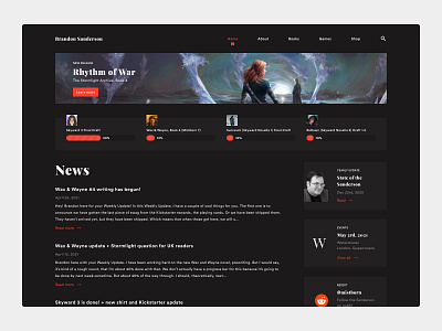 Author Home (Dark) author fantasy mistborn sanderson stormlight ui uiux ux web