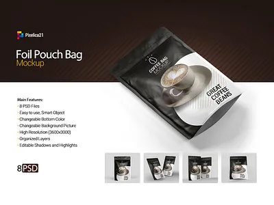 Stand up Foil Pouch Bag Mock-up bag mock up coffee bag coffee beans display fast food film foil bag food bag glossy gold foil bag juice matt bag mock up mockup package design packaging plastic foil product toy